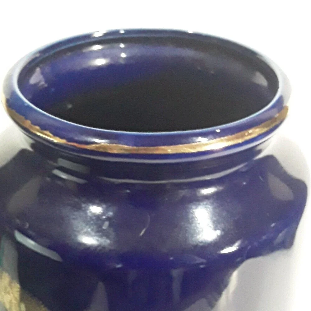 Vintage Blue Vase, Double Peacock, Gold trim. Japan 10 inches tall